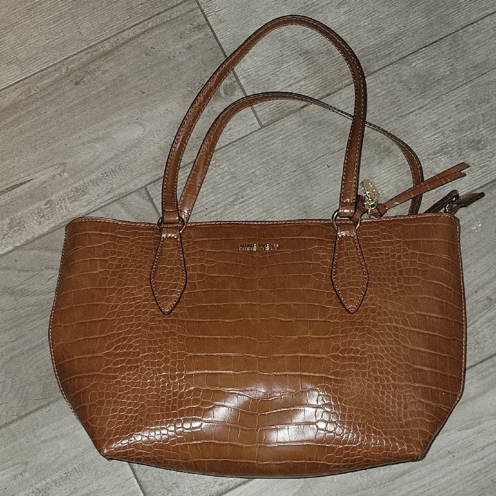 Brown Crocodile-Embossed Leather Tote